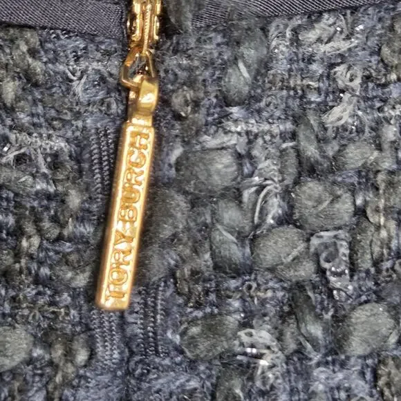 Tory Burch Womens Drew Glazed Navy Blue Tweed Pencil Skirt SZ 8 Professional - Picture 5 of 10